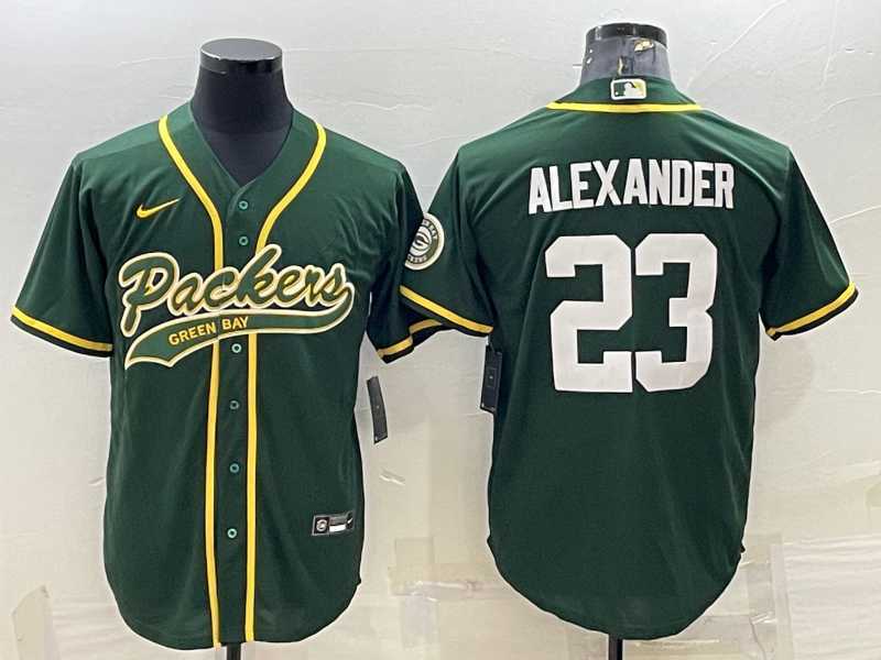 Men%27s Green Bay Packers #23 Jaire Alexander Green With Patch Cool Base Stitched Baseball Jersey